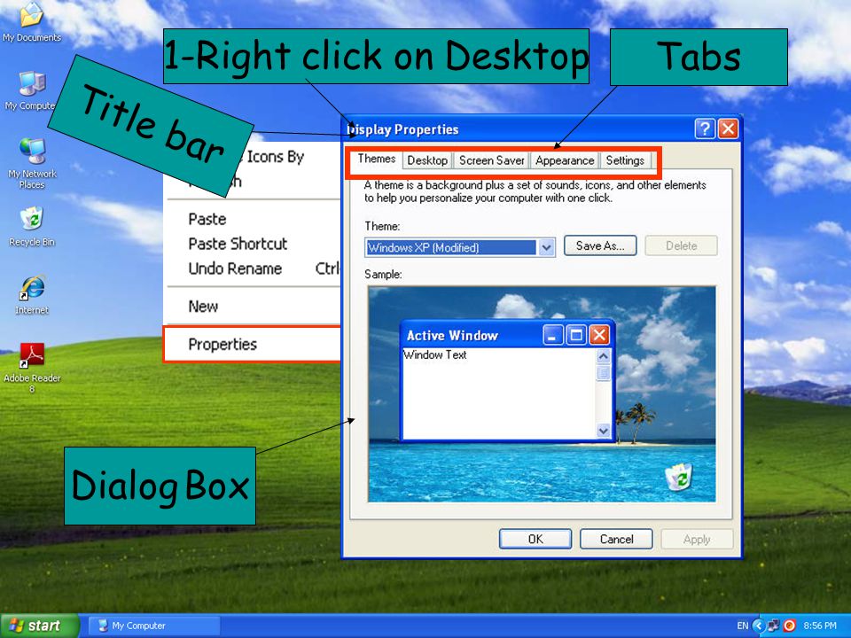 1-Right click on Desktop Tabs Dialog Box Title bar