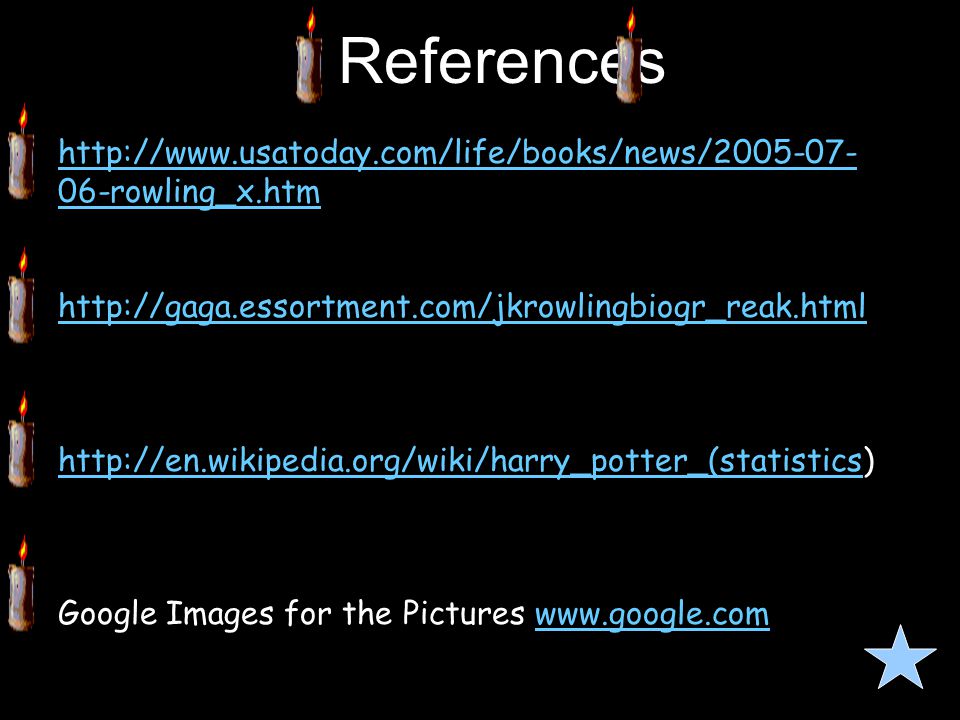 References   06-rowling_x.htm     Google Images for the Pictures