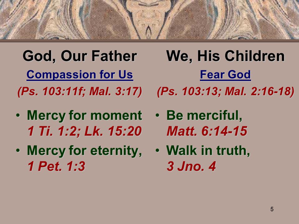 5 God, Our Father Compassion for Us (Ps. 103:11f; Mal.