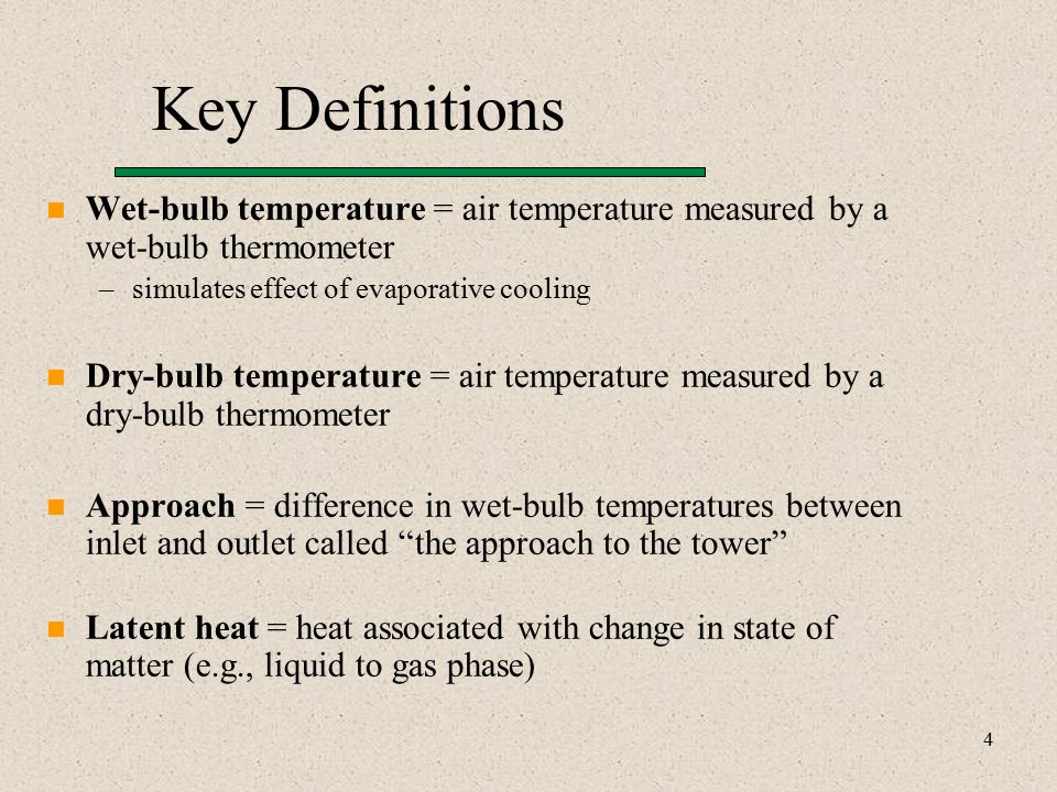 1 Cooling Towers: Overview CM4120 Spring Topics Introduction Definitions  Operating Conditions Basic Components Water Cooling Systems Types. - ppt  download