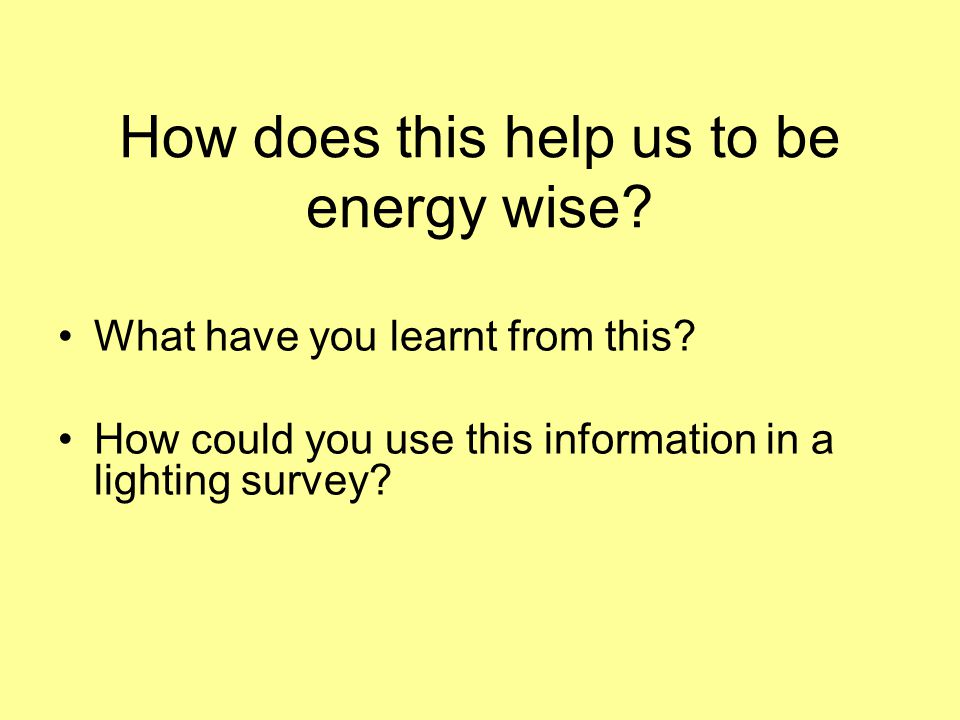 How does this help us to be energy wise. What have you learnt from this.
