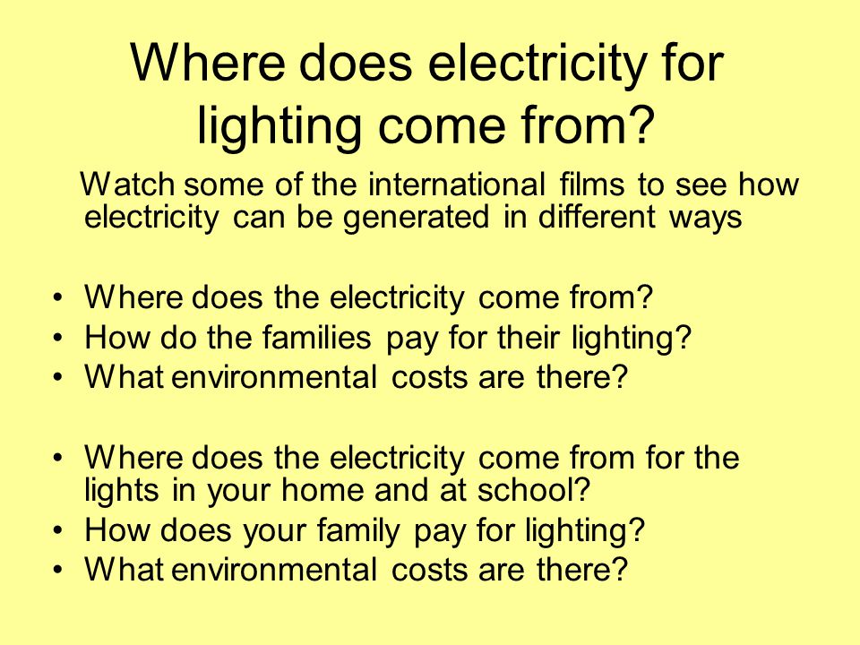 Where does electricity for lighting come from.