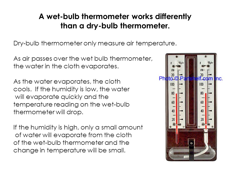 A wet-bulb thermometer works differently than a dry-bulb thermometer.