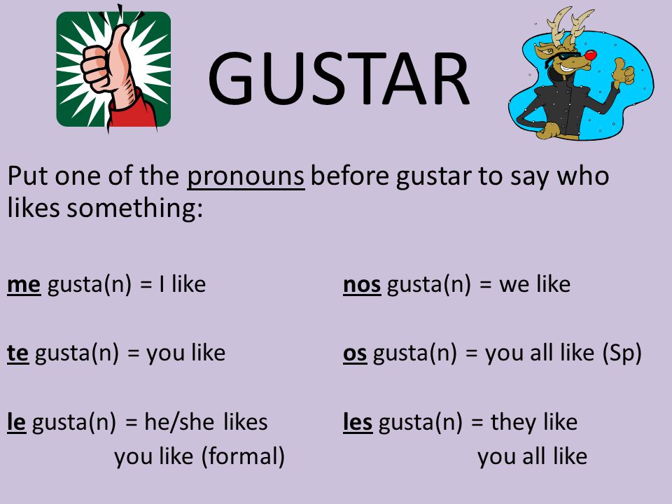 Presentation on theme: "GUSTAR The verb 'gustar' is used in Spanish...