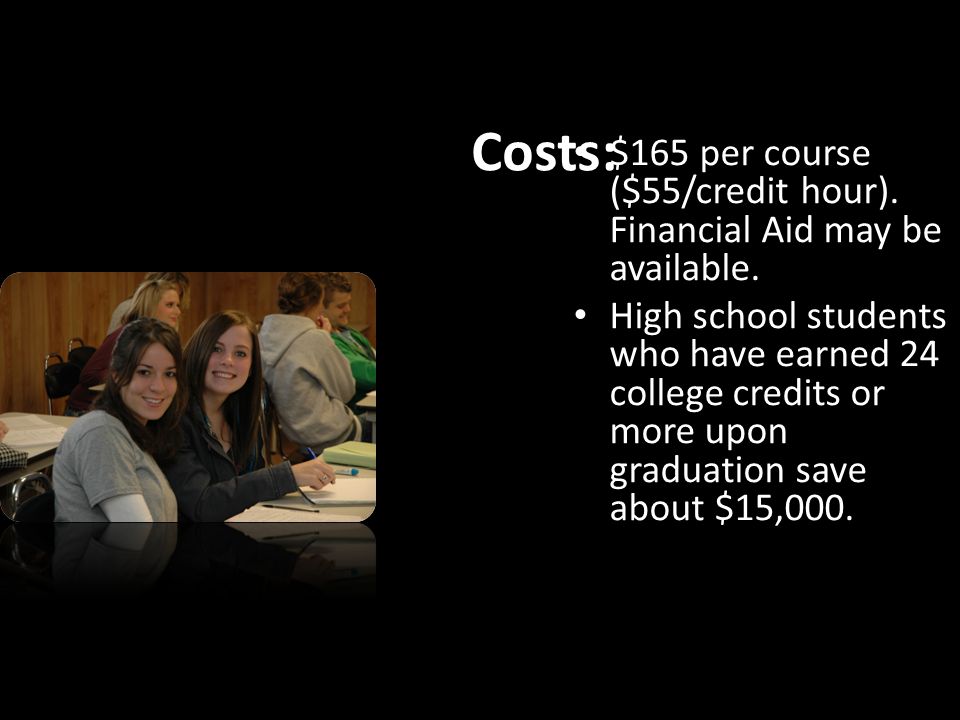 Costs: $165 per course ($55/credit hour). Financial Aid may be available.