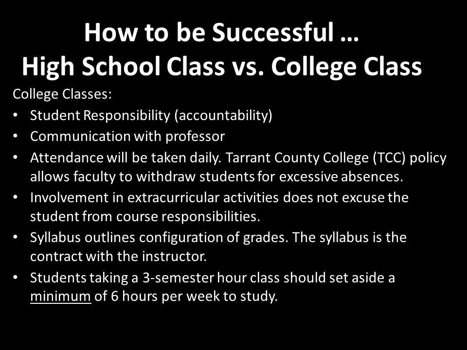How to be Successful … High School Class vs.