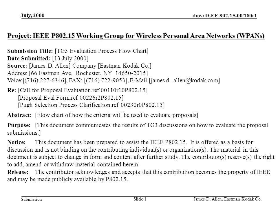 doc.: IEEE /180r1 Submission July, 2000 Slide 1James D.