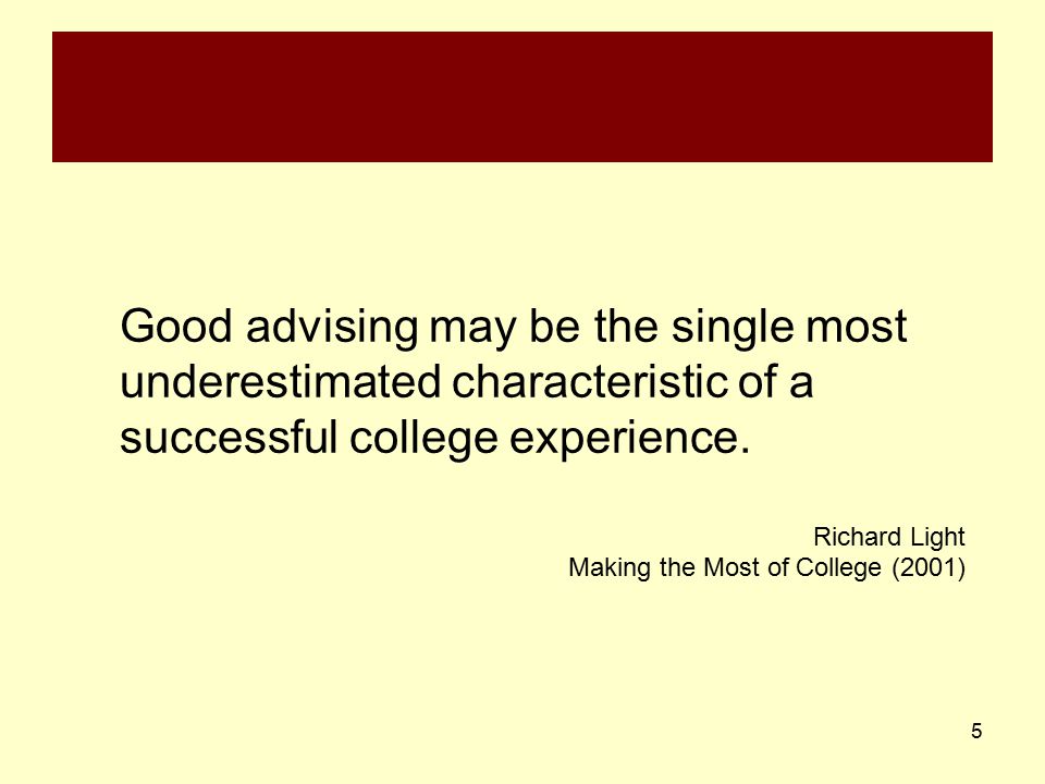 Good advising may be the single most underestimated characteristic of a successful college experience.