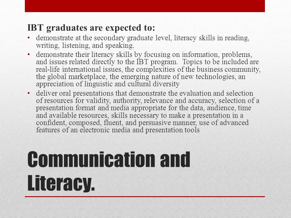 Communication and Literacy.