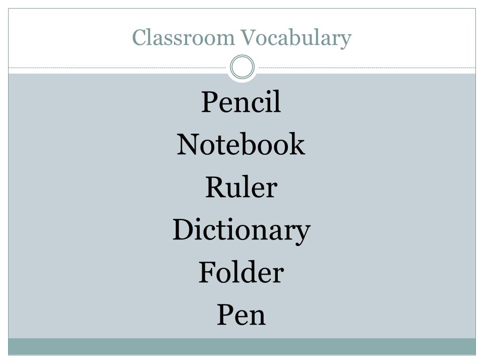 Classroom Vocabulary Pencil Notebook Ruler Dictionary Folder Pen
