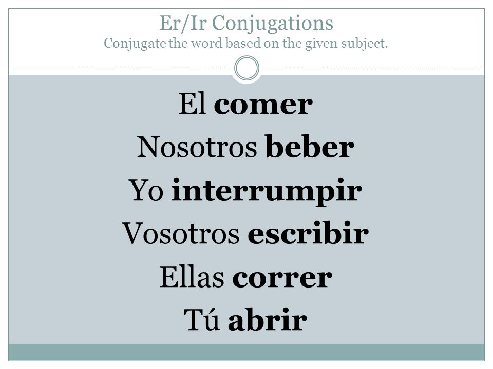 Er/Ir Conjugations Conjugate the word based on the given subject.