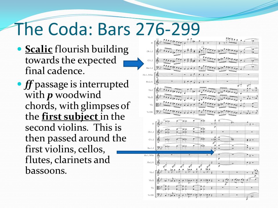 The Coda: Bars Scalic flourish building towards the expected final cadence.