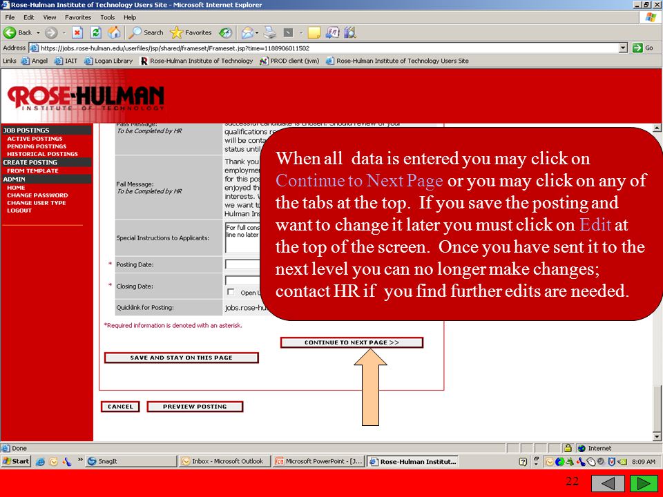 When finished entering information on this screen, click the Continue to Next Section button.