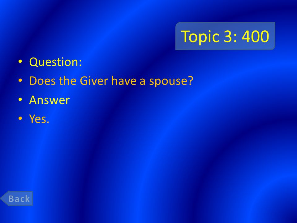 Topic 3: 400 Question: Does the Giver have a spouse Answer Yes.