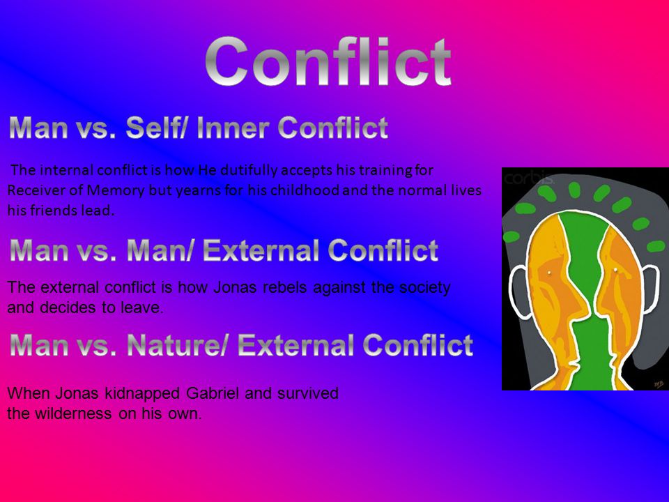 The external conflict is how Jonas rebels against the society and decides to leave.