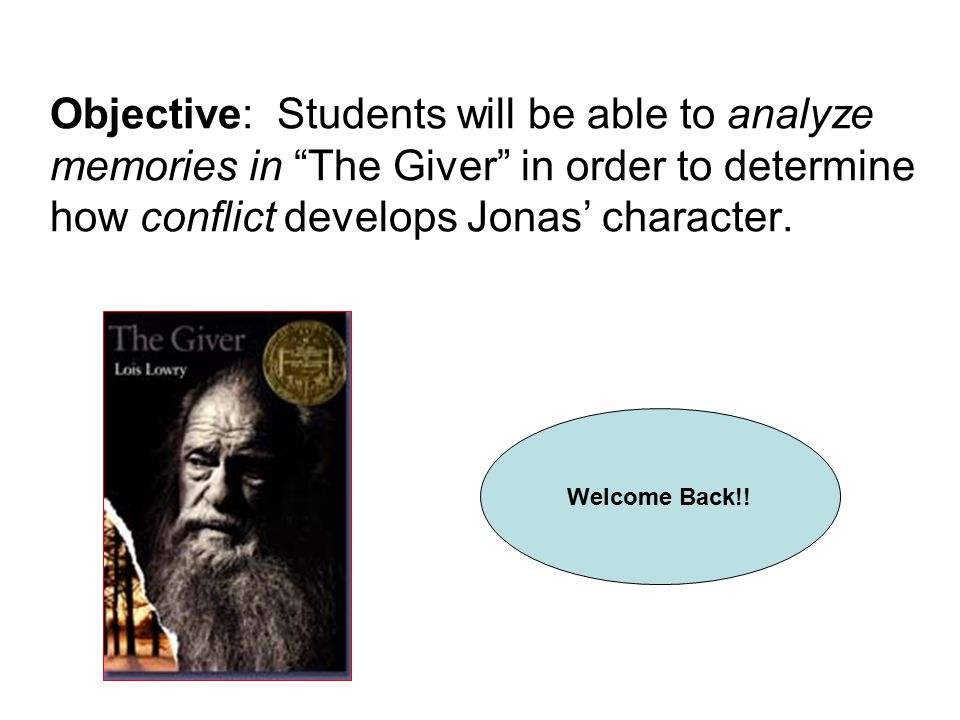 Objective: Students will be able to analyze memories in The Giver in order to determine how conflict develops Jonas’ character.