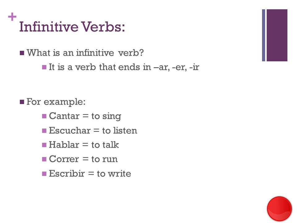 + Infinitive Verbs: What is an infinitive verb.