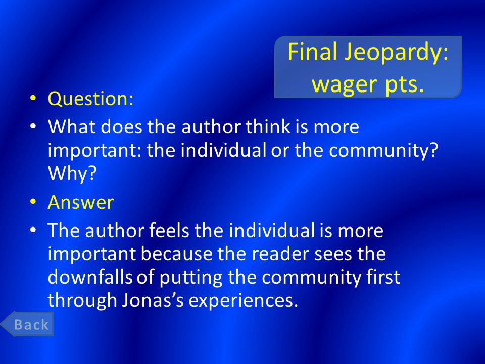 Final Jeopardy: wager pts.