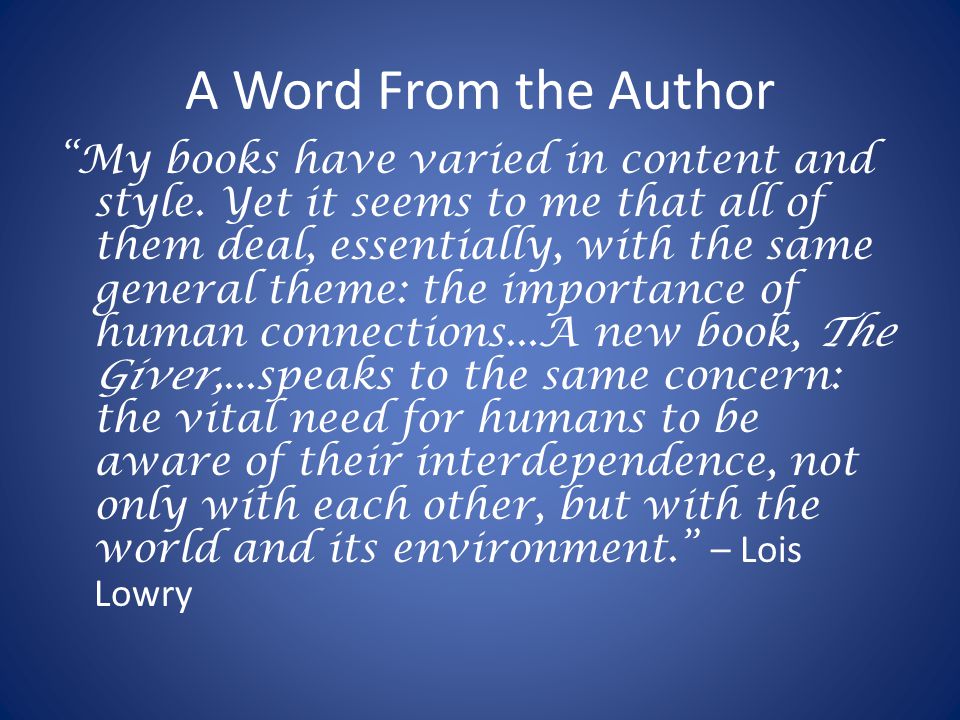 A Word From the Author My books have varied in content and style.