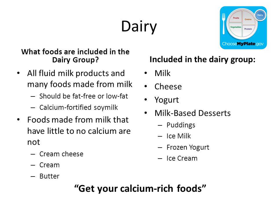 Dairy What foods are included in the Dairy Group.