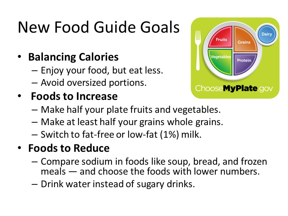 New Food Guide Goals Balancing Calories – Enjoy your food, but eat less.