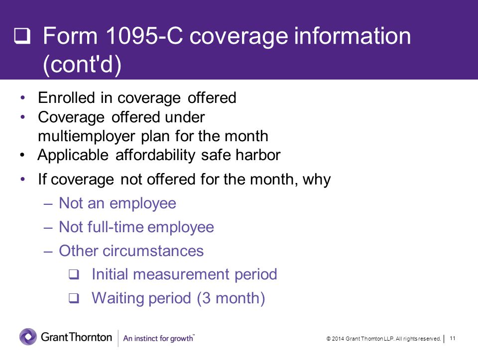 Form 1095-C coverage information (cont d) © 2014 Grant Thornton LLP.