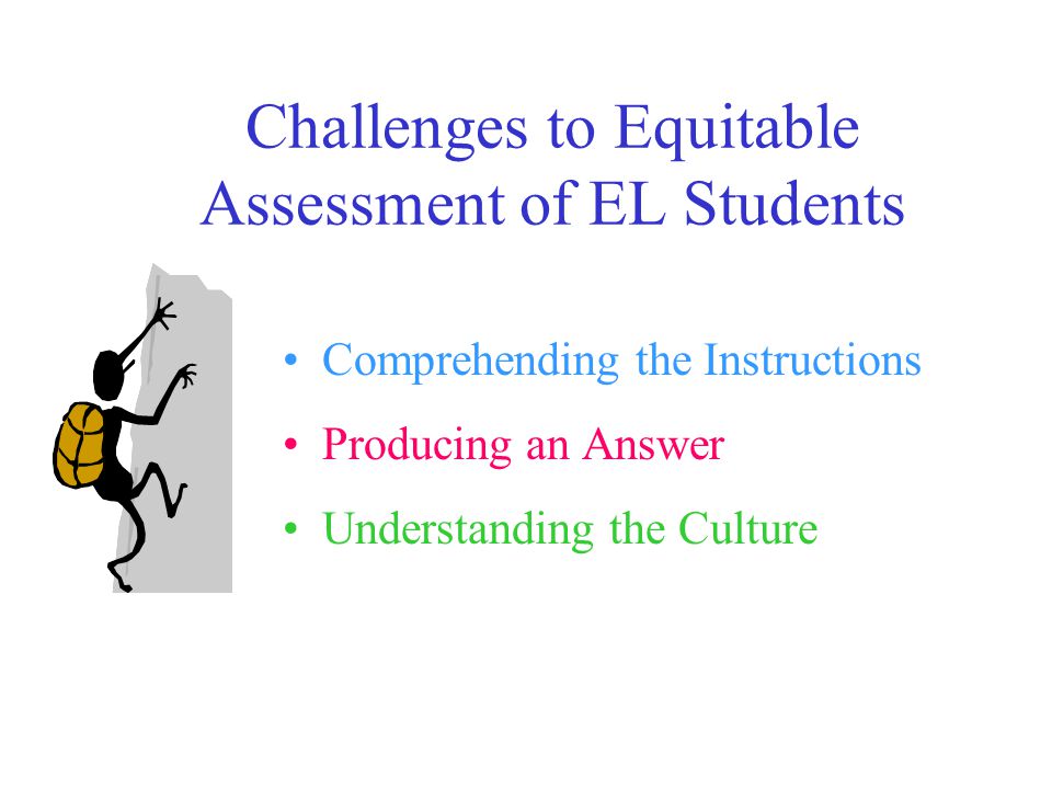 Challenges to Equitable Assessment of EL Students Comprehending the Instructions Producing an Answer Understanding the Culture