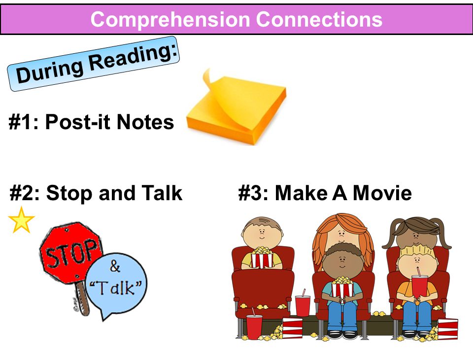 Comprehension Connections During Reading: #1: Post-it Notes #2: Stop and Talk#3: Make A Movie