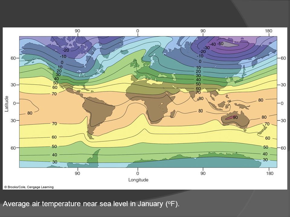 Average air temperature near sea level in January ( o F).
