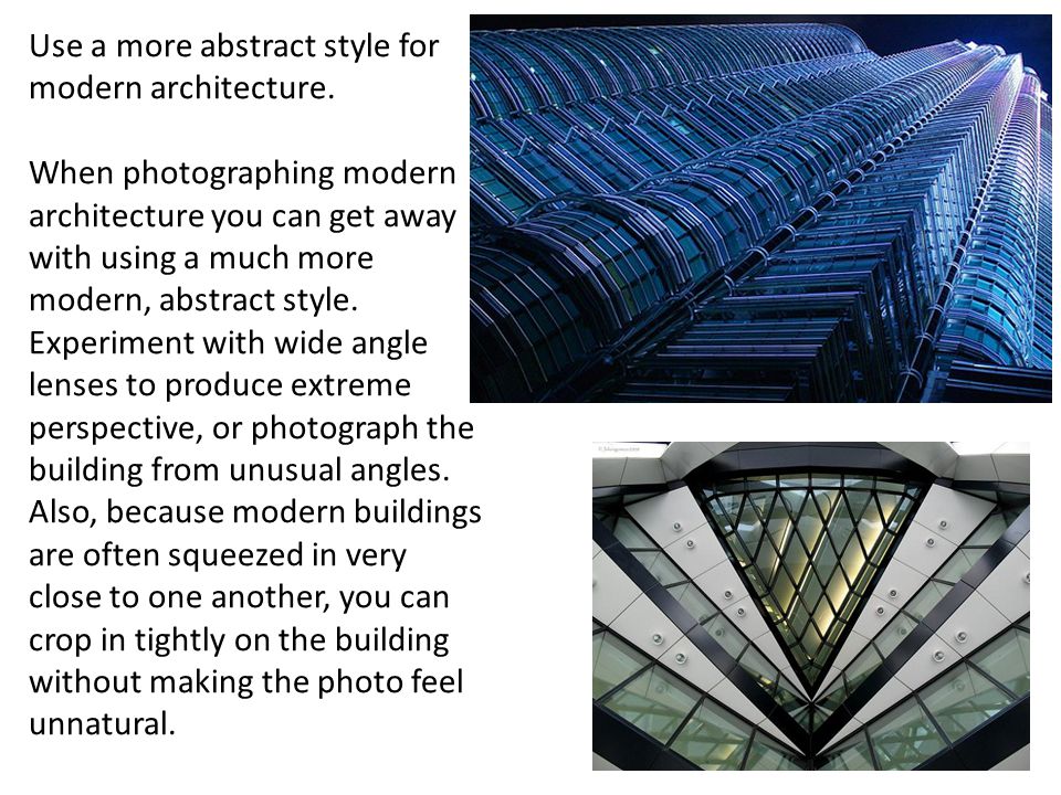 Use a more abstract style for modern architecture.