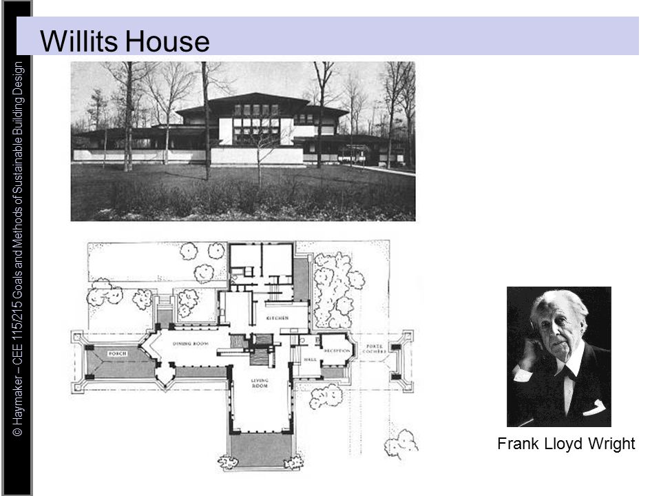 © Haymaker – CEE 115/215 Goals and Methods of Sustainable Building Design Frank Lloyd Wright Willits House