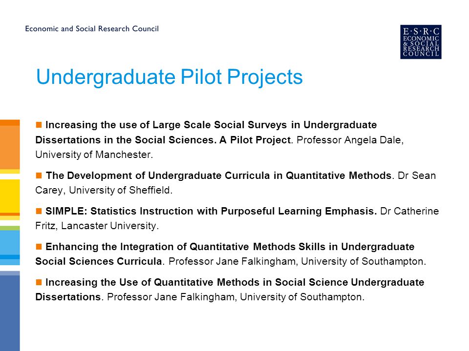 Undergraduate Pilot Projects Increasing the use of Large Scale Social Surveys in Undergraduate Dissertations in the Social Sciences.