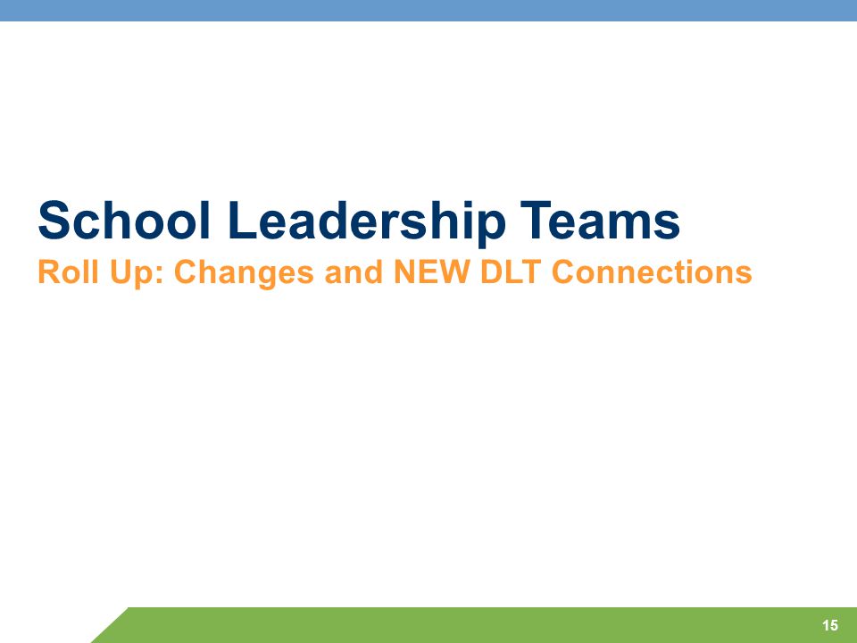 15 School Leadership Teams Roll Up: Changes and NEW DLT Connections