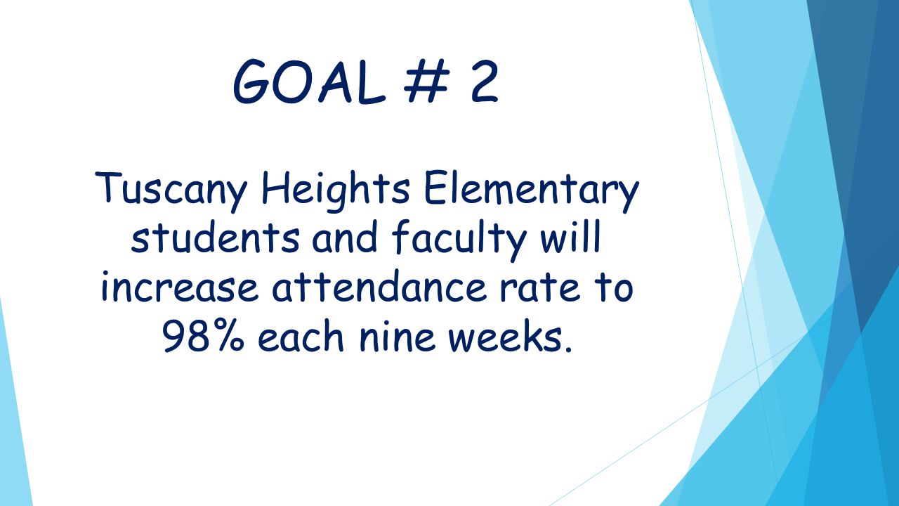 GOAL # 2 Tuscany Heights Elementary students and faculty will increase attendance rate to 98% each nine weeks.
