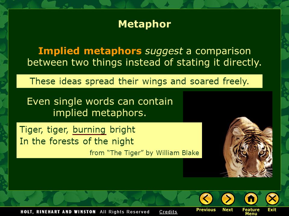 Implied metaphors suggest a comparison between two things instead of stating it directly.