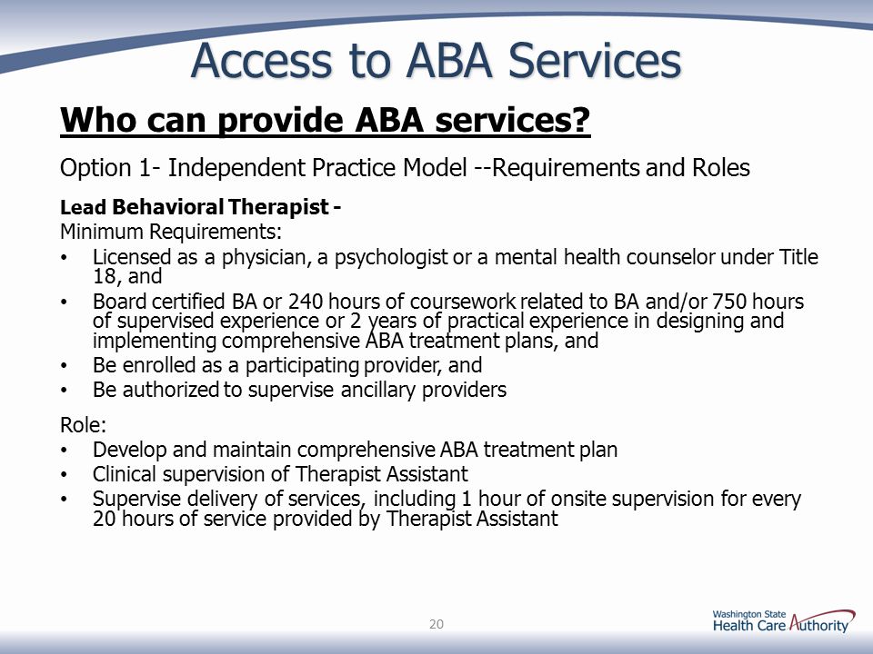 Access to ABA Services Who can provide ABA services.