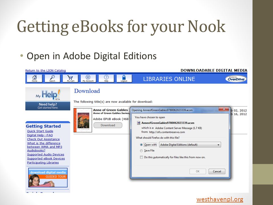 Getting eBooks for your Nook Open in Adobe Digital Editions westhavenpl.org