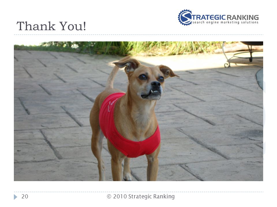 Thank You! © 2010 Strategic Ranking20
