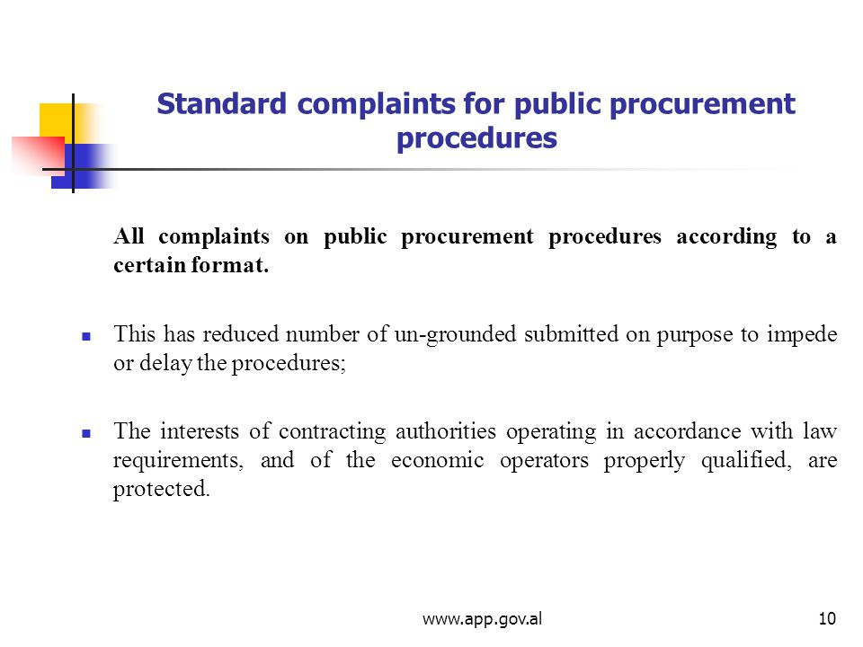 Standard complaints for public procurement procedures All complaints on public procurement procedures according to a certain format.