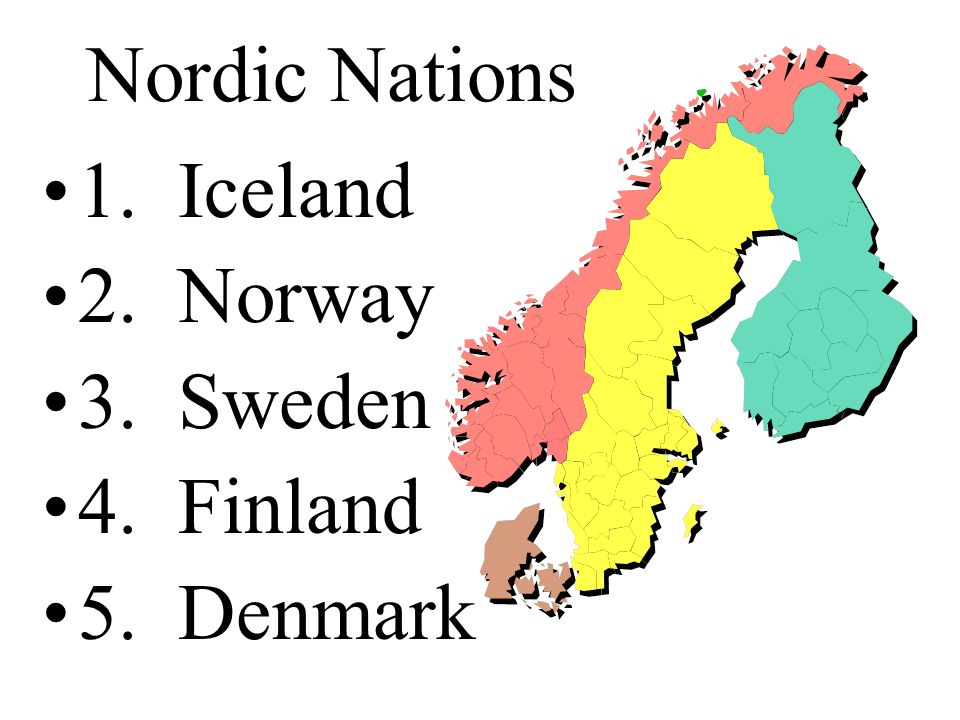 Nordic Nations 1. Iceland 2. Norway 3. Sweden 4. Finland 5. Denmark