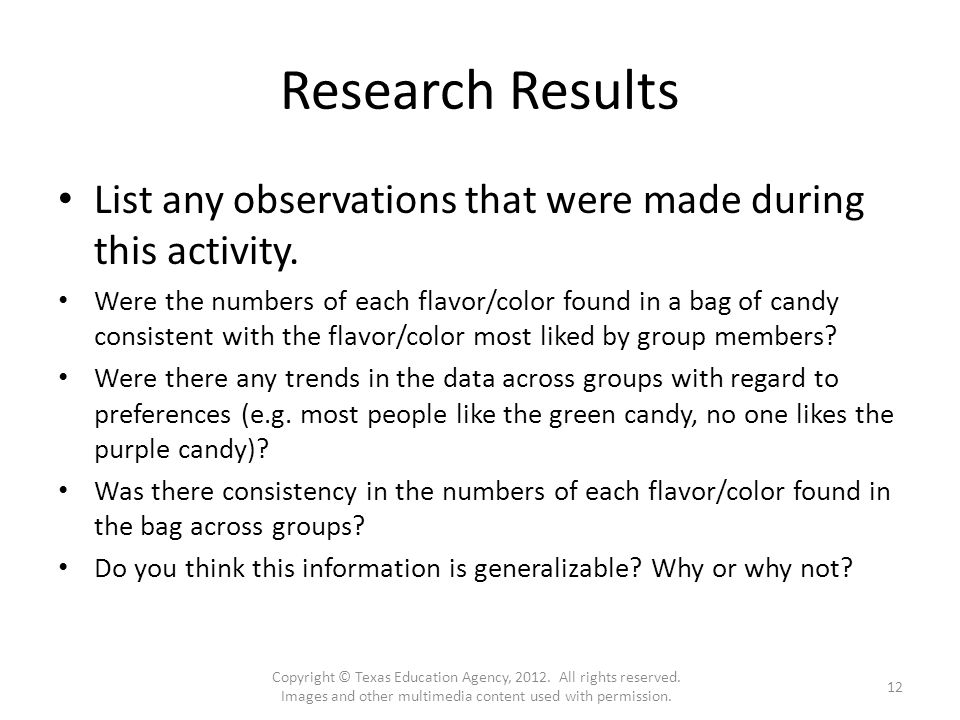 Research Results List any observations that were made during this activity.