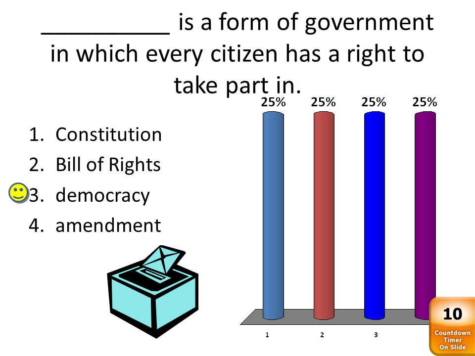 __________ is a form of government in which every citizen has a right to take part in.