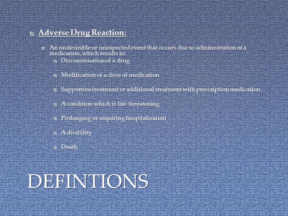 All adverse drug reactions will be reported both internally and externally to appropriate agencies as needed Patients and family/caregivers will receive instruction regarding medication side effects, signs and symptoms of adverse reactions, and any necessary emergency response measures POLICY CONTINUED