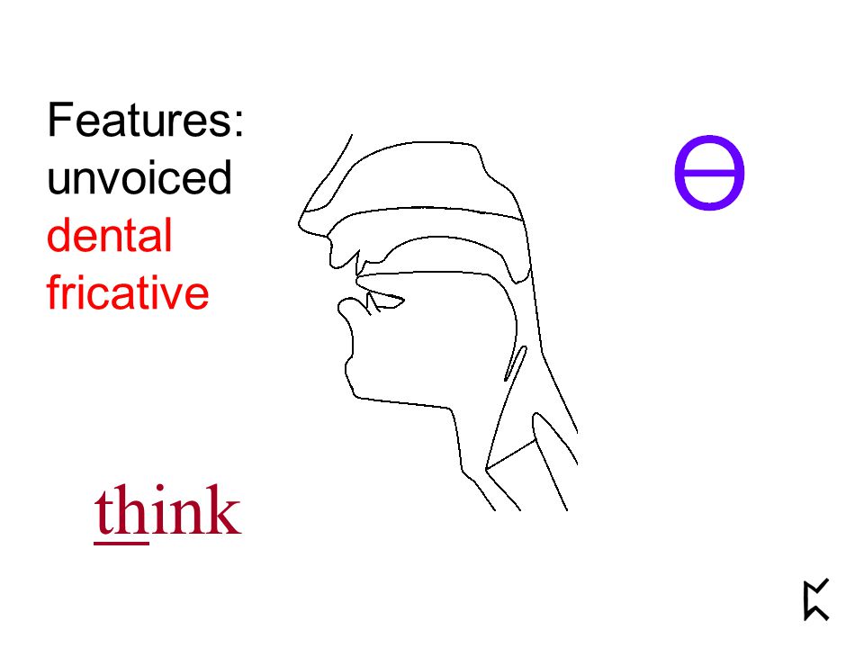 Features: unvoiced dental fricative think