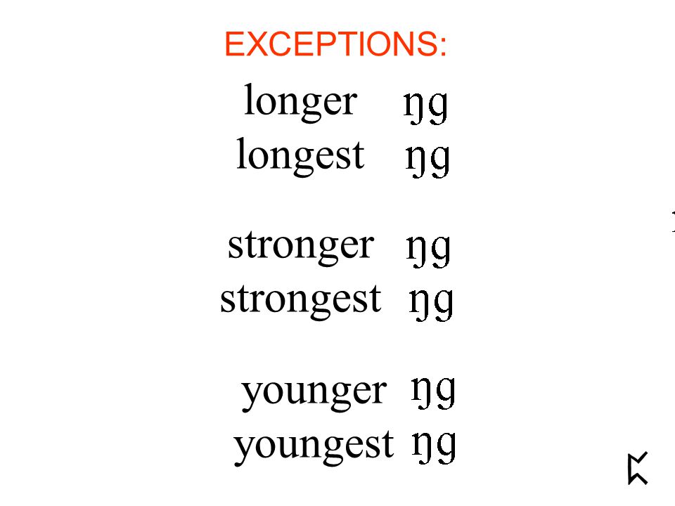 longer longest younger youngest stronger strongest EXCEPTIONS: