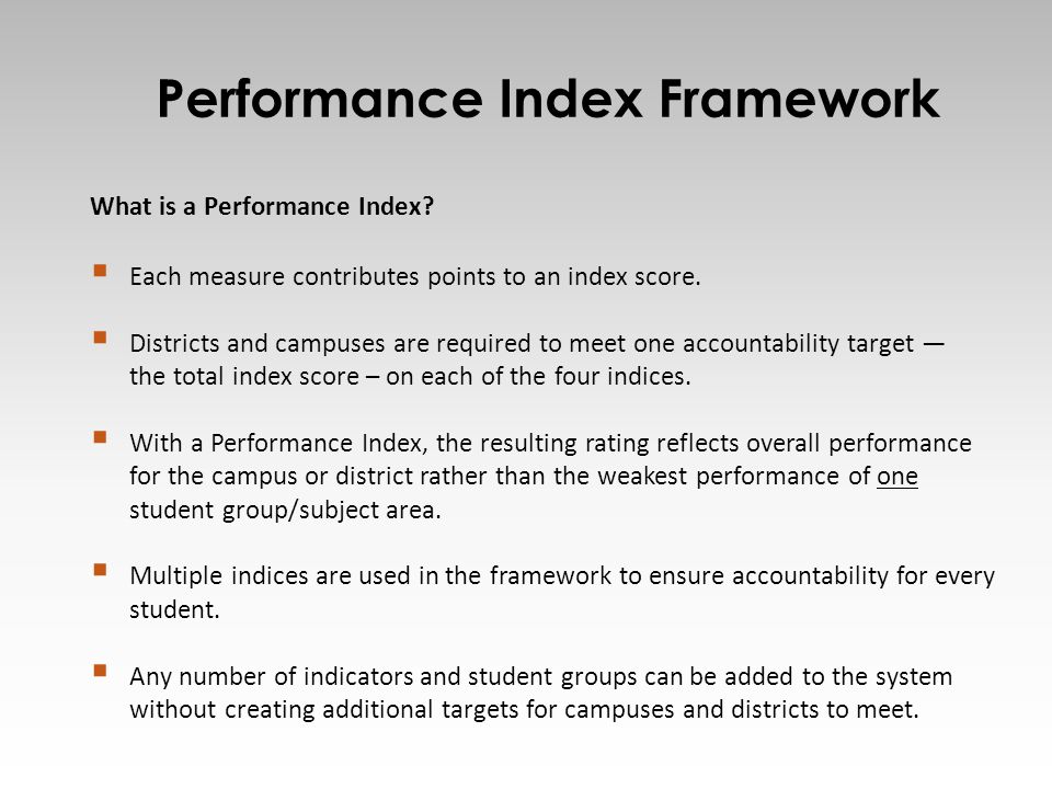 Performance Index Framework 4 What is a Performance Index.