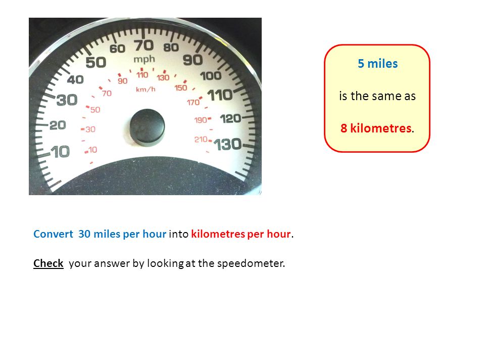 Convert 30 miles per hour into kilometres per hour.