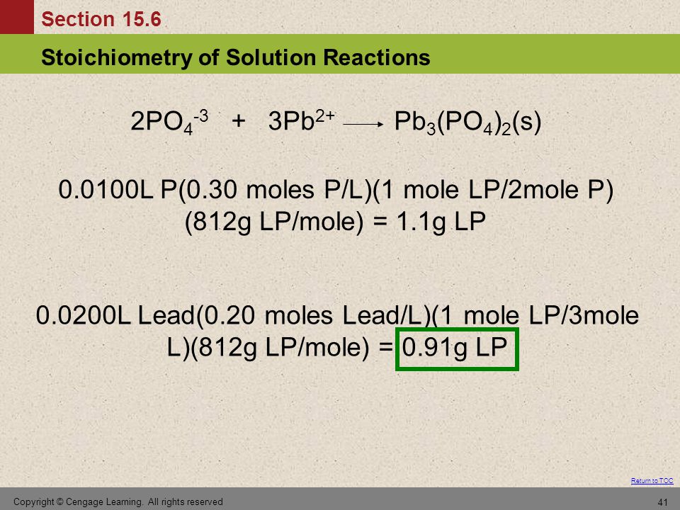 Section 15.6 Stoichiometry of Solution Reactions Return to TOC Copyright © Cengage Learning.