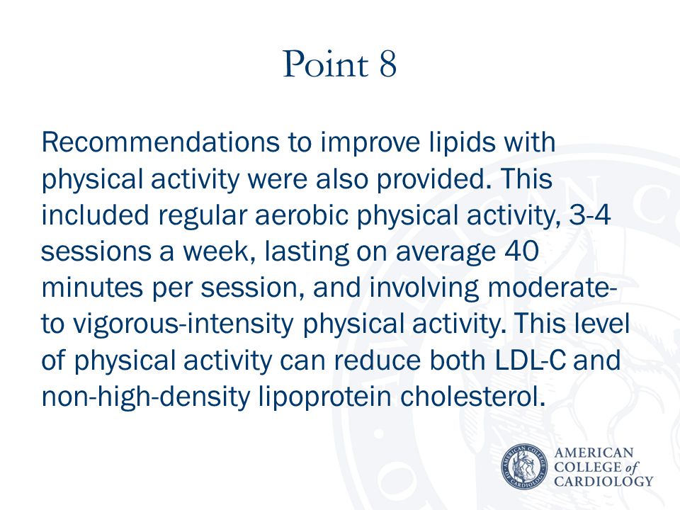 Point 8 Recommendations to improve lipids with physical activity were also provided.