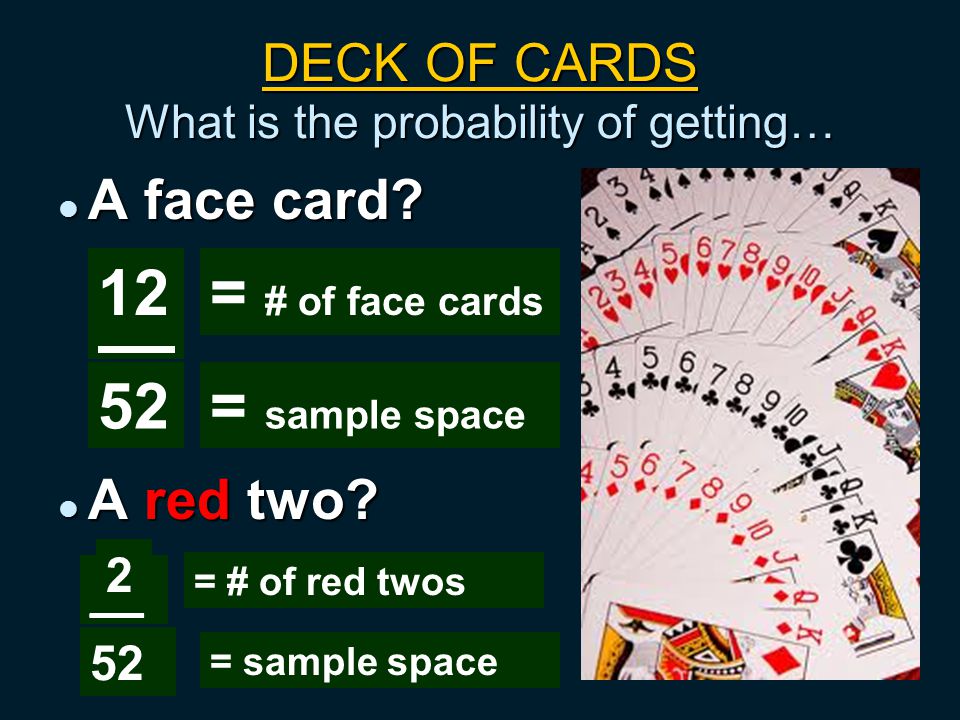 __ DECK OF CARDS What is the probability of getting… A face card.